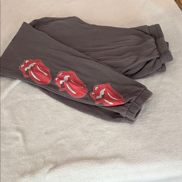 the Rolling Stones Pants - Gray Joggers with Red Tongue Graphic